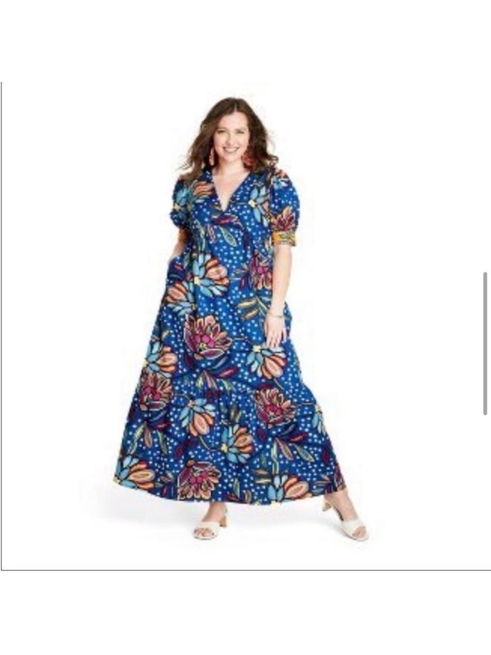 Tabitha Blue Floral V-Neck Maxi Dress with Multicolor Blooms